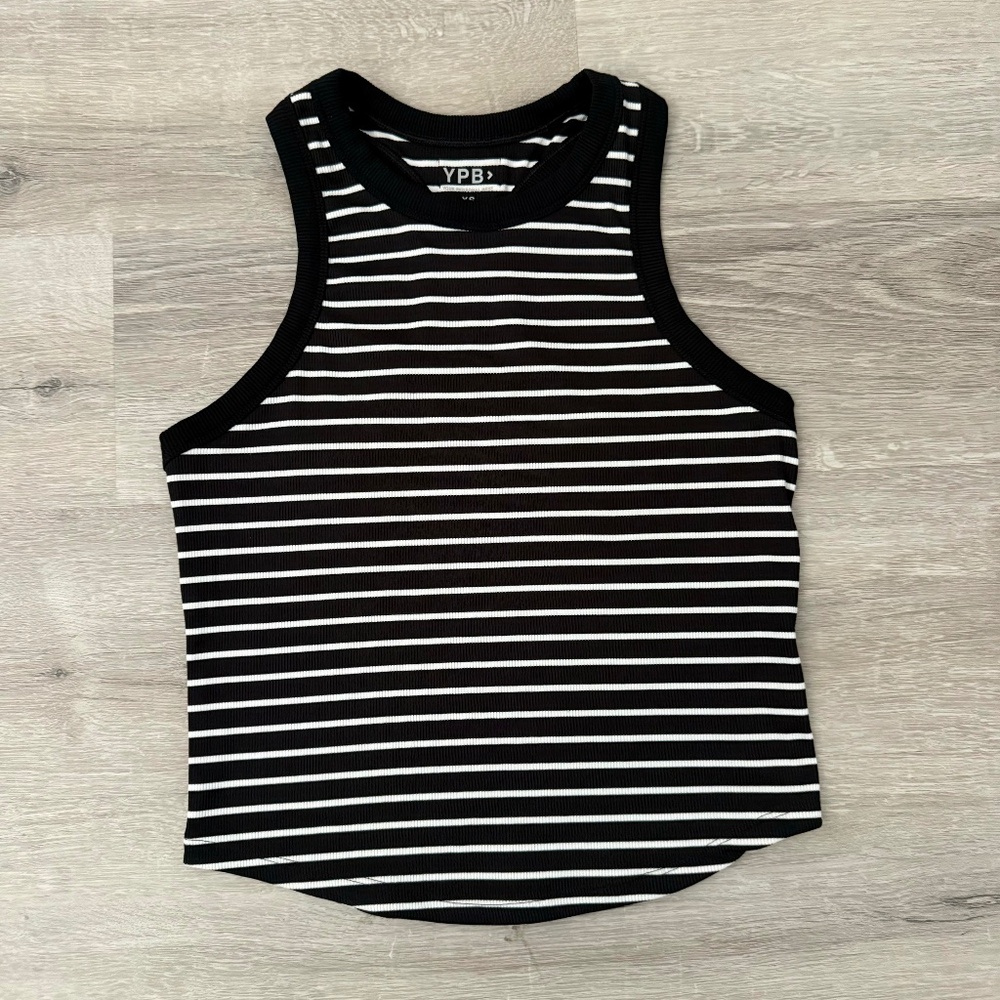 Abercrombie YPB Women’s Black & White Striped Racerback Tank Top XS NWOT